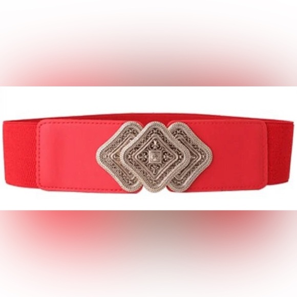n/a Accessories - Red Elastic Leather Gold Buckle Fashion Belt